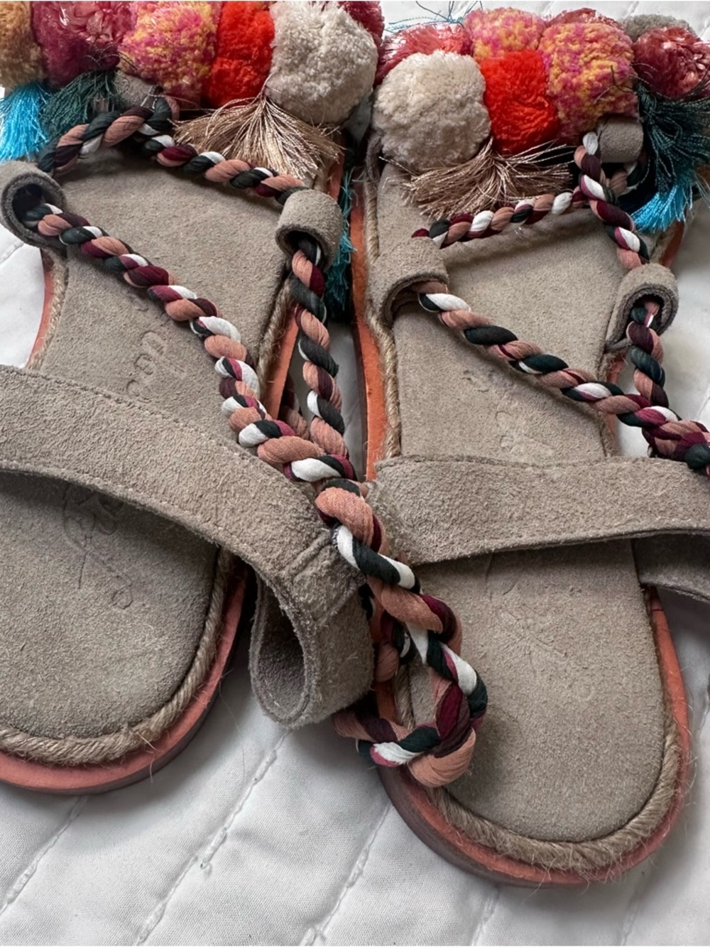 NWOB Free People Multicolor Pom-Pom Wrap Lace-Up Sandals - Picture 8 of 13